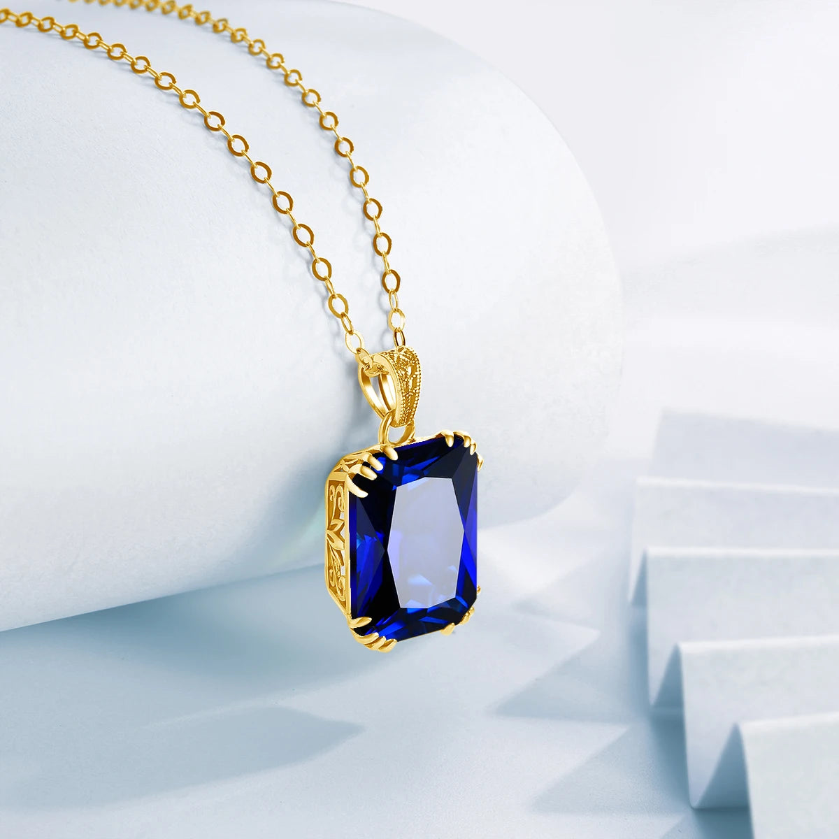 Pure Real Fine Jewelry 925 Necklace Women Pendant Chain Pendant Gift Flower Silver Gold Plated Sapphire Stone Vintage Synthetic
