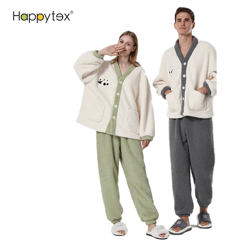 Luxury New Factory Home Lounge Wear Cozy Soft Thick Coral Fleece Long Sleeve 2 PCS Set Winter 2023 Pajamas for Couple Indoor