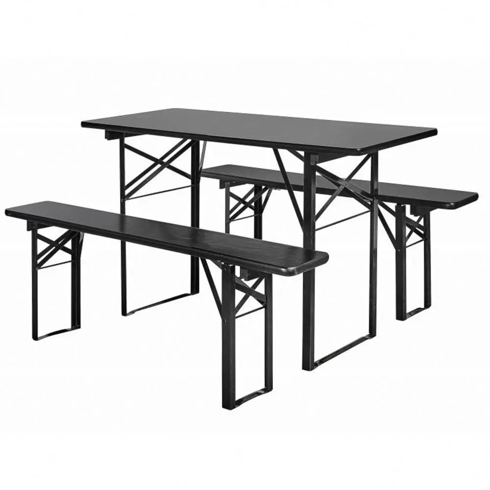 WEKIS Outdoor Top Wooden Iron Legs Beer Folding Portable Folding Picnic Beer Table with Seating Set