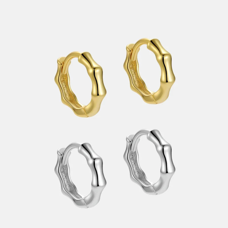925 Sterling Silver Bamboo Earrings Trendy Minimalist Huggie Small  Gold Plated Hoop for Women Fine Jewelry Wholesale
