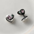 Rhodium Plated 925 Sterling Silver pink and Green Hpoallergenic Sweet Cz Heart Huggie Earrings