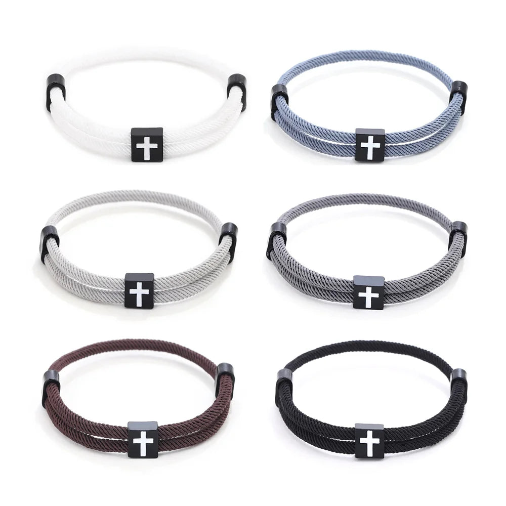 Handmade Adjustable Jesus String Braided Rope Bracelet  Friendship Jewelry Christian Gifts Square Cross Bracelet Men