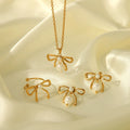 2025 French Style New Bowtie Freshwater Pearl Necklace Does Not Fade Female Summer Stainless Steel Ring Jewelry Set
