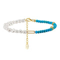RINNTIN MPB06 Orginal Design Fine Jewelry Bracelet Baroque Freshwater Pearl Plus Turquoise Beads Gold Plated Bracelet for Women
