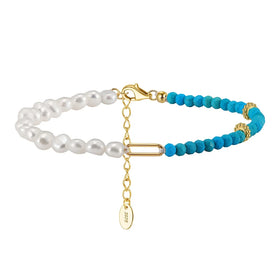 RINNTIN MPB06 Orginal Design Fine Jewelry Bracelet Baroque Freshwater Pearl Plus Turquoise Beads Gold Plated Bracelet for Women