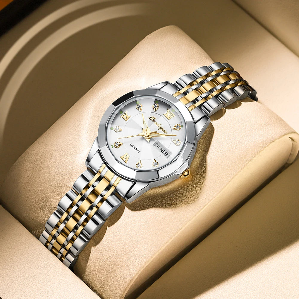 POEDAGAR 3076 Luxury Watch Women Waterproof Luminous Calendar Ladies Watches Stainless Steel Quartz