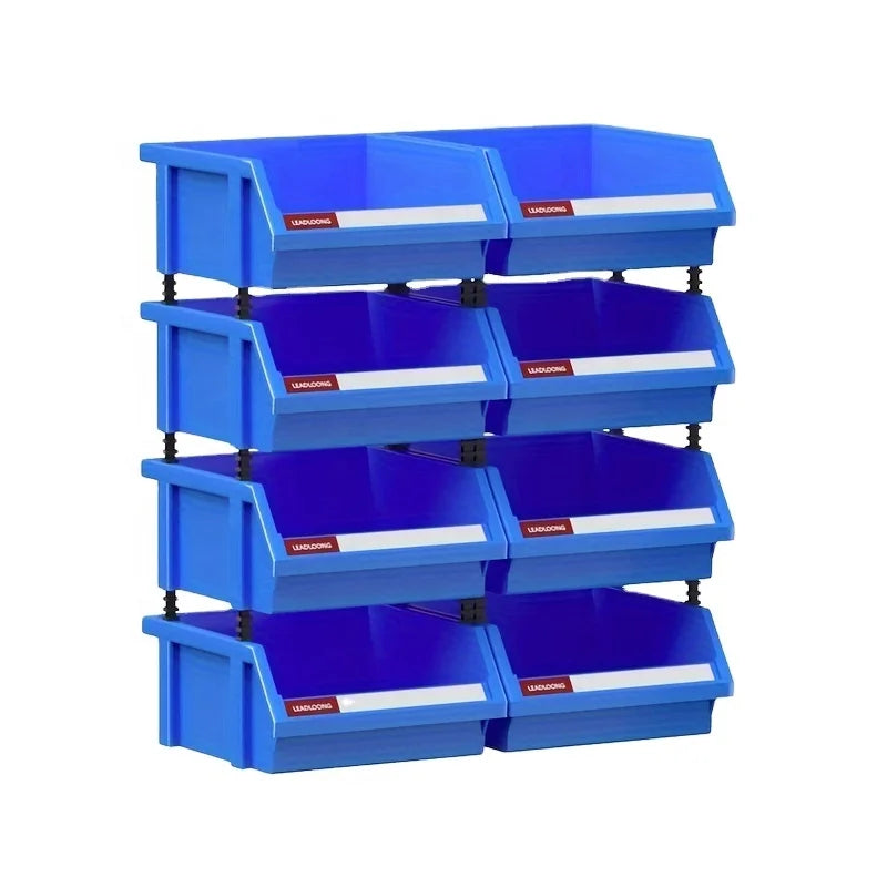 LEADLOONG Q1 Blue Plastic Stackable Storage Tool Box 8pcs 180*180*80MM/7.1X7.1*3.1inch Workshop Garage Folding Organizer
