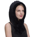 MWFur Female Knitted Rex Rabbit Fur Fashion Women Scarf Rex Rabbit Fur Hooded Scarf Winter Hat Pompom Scarf Hat