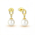 Women's Gold Plated 925 Sterling Silver Luxury Bread-shaped Freshwater Pearls Drop Dangle Earrings with Certified