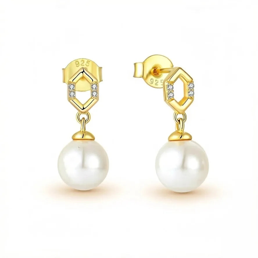 Women's Gold Plated 925 Sterling Silver Luxury Bread-shaped Freshwater Pearls Drop Dangle Earrings with Certified