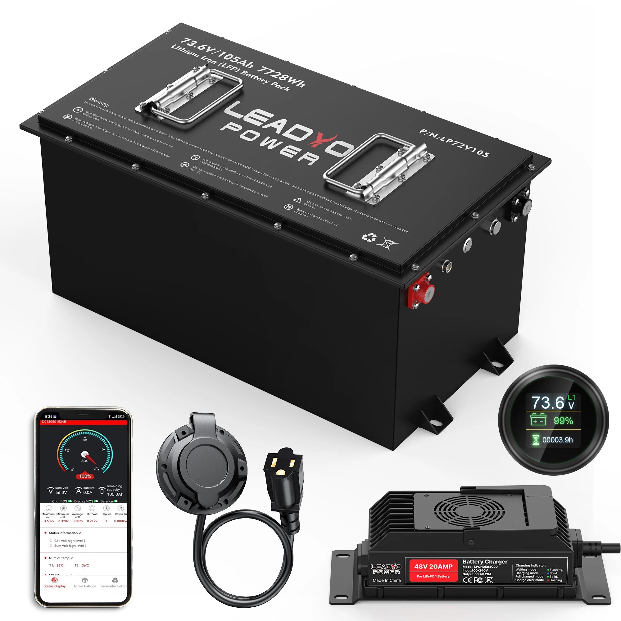 72V Electric Hunting Buggy Golf Cart Battery 73.6V 105Ah LiFePO4 Battery with 15A Charger for off Road Golf Cart LSV CLUB CAR
