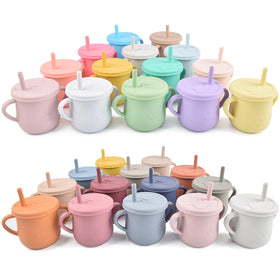 Food Grade Silicone Sippy Cups Leakproof Drinking Straw Cup Feeding Drinkware Nontoxic Cup Tableware BPA FREE