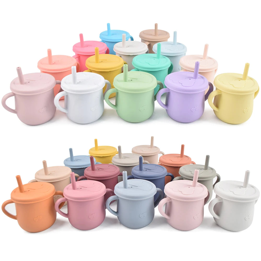 Food Grade Silicone Sippy Cups Leakproof Drinking Straw Cup Feeding Drinkware Nontoxic Cup Tableware BPA FREE