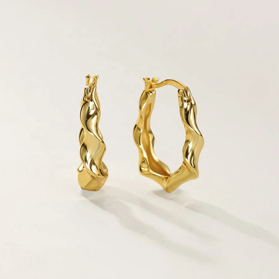 Nagosa Vintage Jewelry 18k Gold Vermeil 925 Sterling Silver Irregular Twist Hoop Earrings for Women