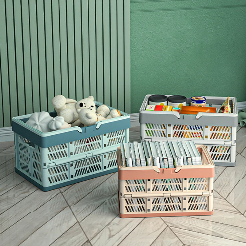 Multifunction Colorful Camping Folding Plastic Basket with Handle Household Fruit Vegetable Collapsible Storage Basket Container