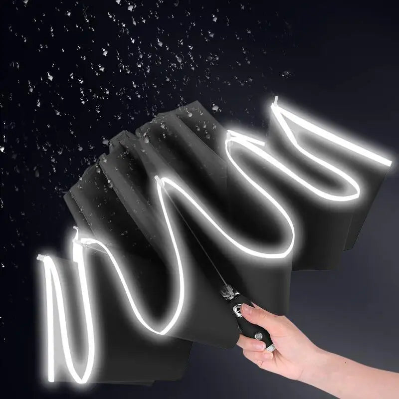 Wholesales Minimalist Innovative Safety Reflective Edge Reverse Automatic Folding Umbrella with LED Handle 105cm Open Diameter
