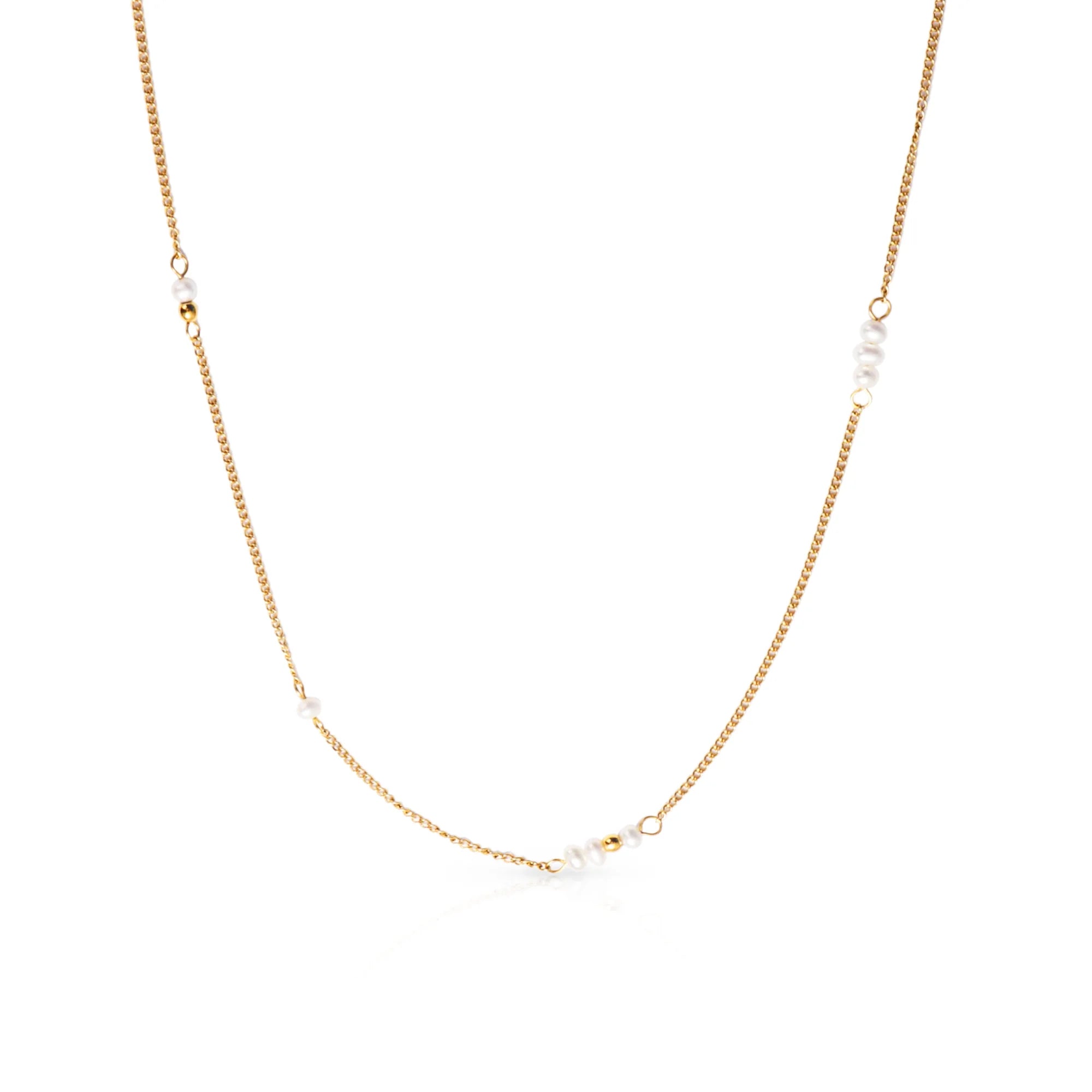 Chris April Low MOQ 316L Stainless Steel Simple Stackable Freshwater Pearls Chain Gold Link Necklace