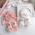 Fashionable Infant Full Moon and First Birthday Elegant Girl's Hair Ribbon Headband Turban Socks Set for Newborn