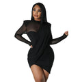 RNSHANGER Black Party Evening Dresses for Women Spring Solid Color Outfits Women Birthday Dress for Woman Long Sleeve Dresses