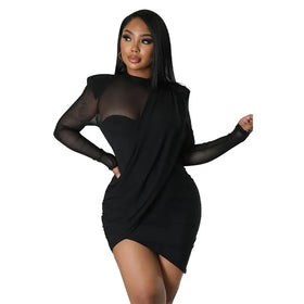 RNSHANGER Black Party Evening Dresses for Women Spring Solid Color Outfits Women Birthday Dress for Woman Long Sleeve Dresses