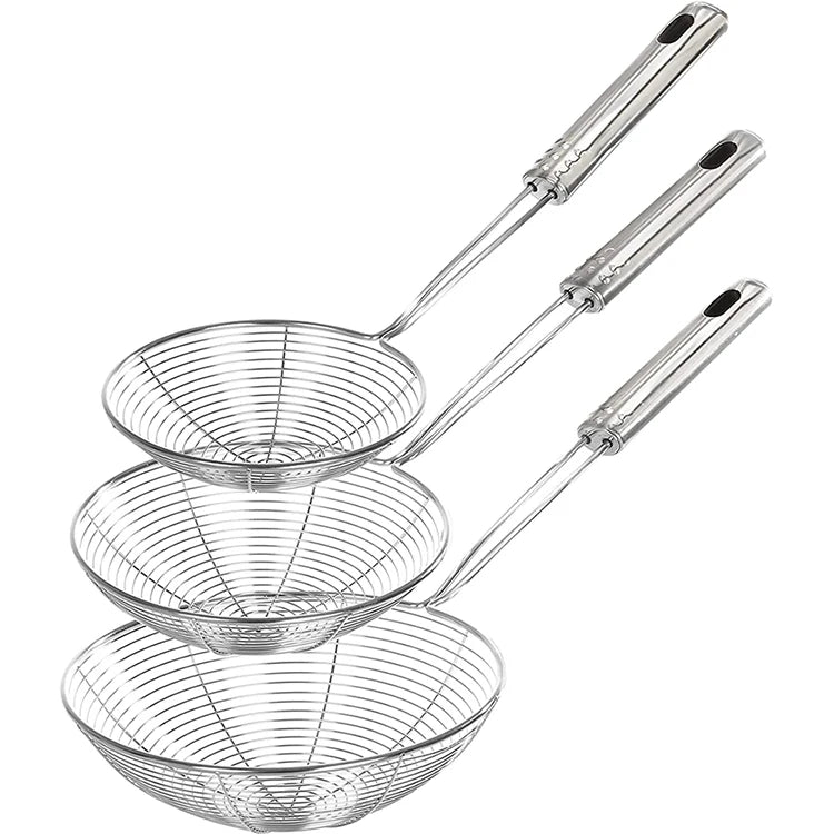 11/13/15/17/19/21cm Spider Strainer Colander Drainer Stainless Steel Food Strainer Frying Spoon Pasta Strainer with Long Handle