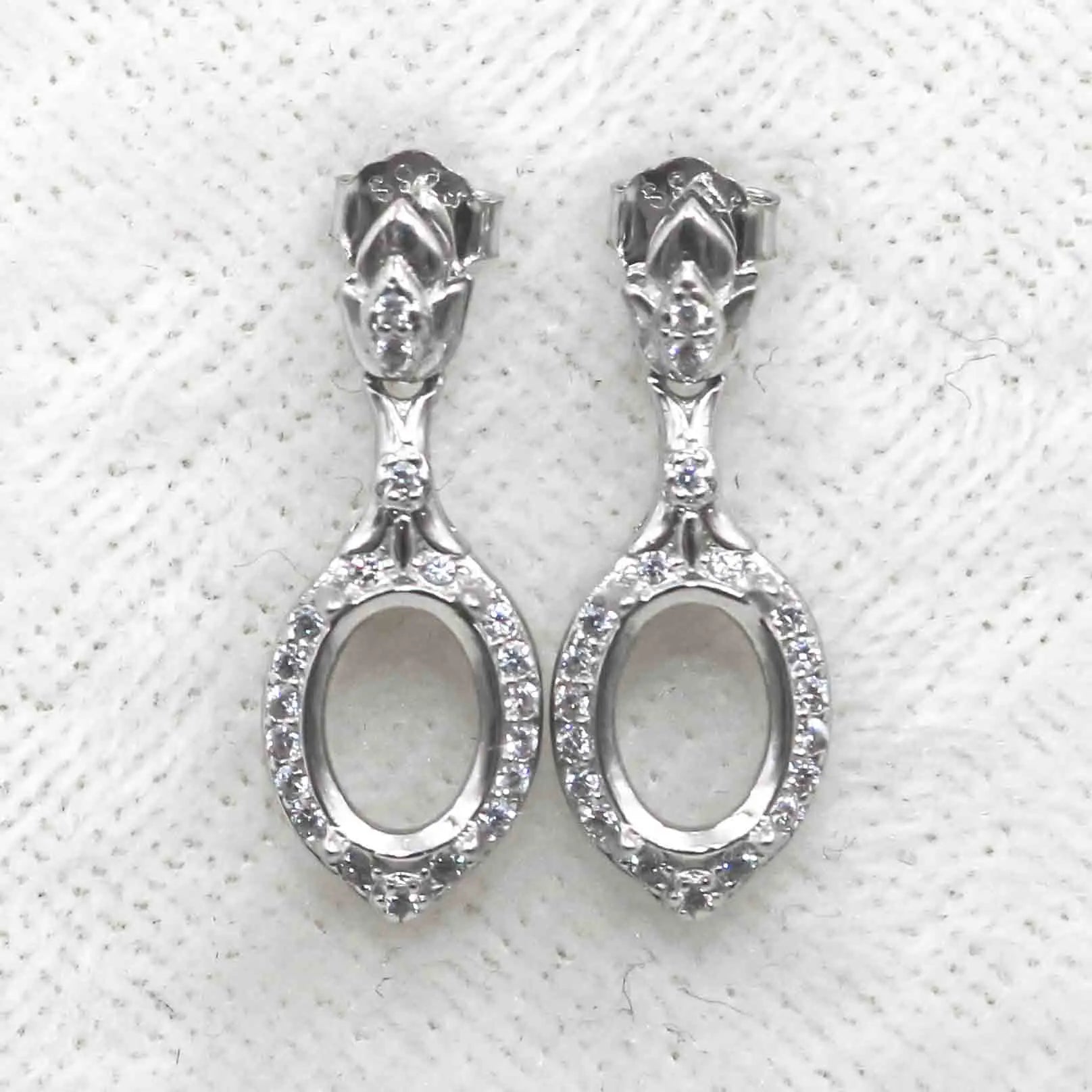 Sterling Silver 6*8mm Semi Mount Stud Eardrops Empty Frame Support Blank Setting S925 Base Without Center Stone DIY for Inlay