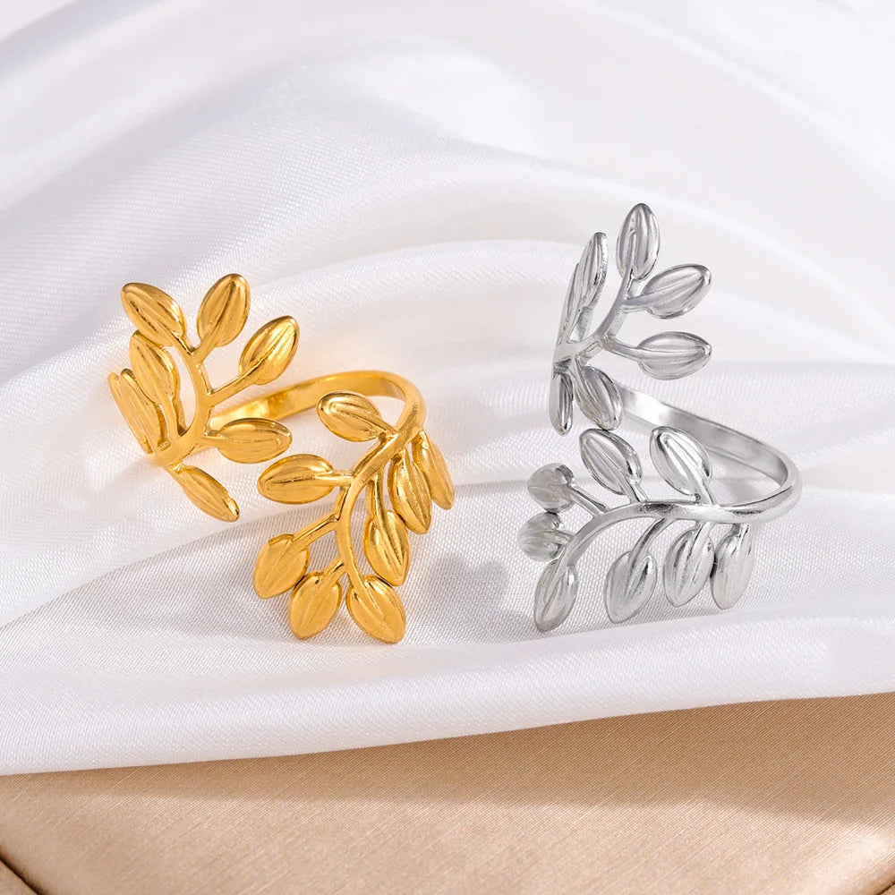 Cunyan 2025 Fashion Branches and Leaves Shaped Stainless Steel Adjustable Rings for Women Cheap Gold Plated Rings Wholesale