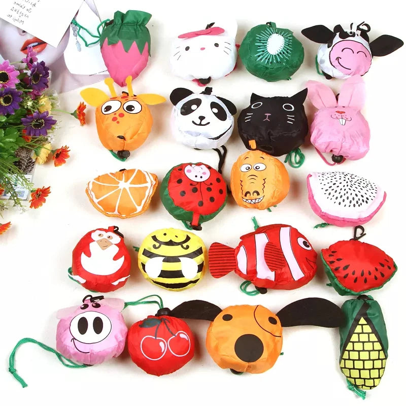 New Custom Cartoon Animal Design Waterproof Recyclable Reusable Folding Shopping Tote Bag