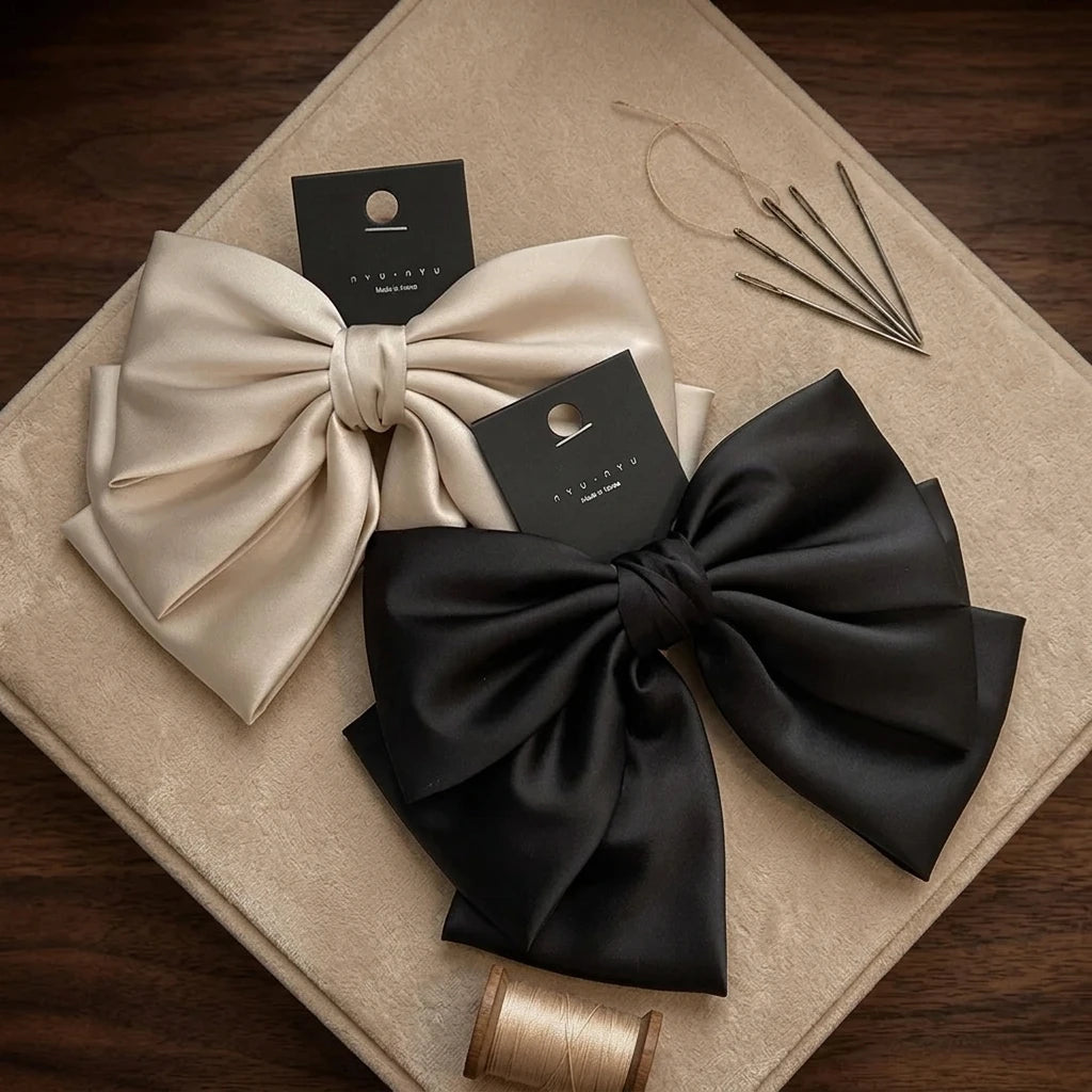 Fashion Lady Hair Accessories Three-layer Oversize Satin Silk Bow Hair Barrettes Clips for Women Girls
