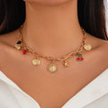 Bohemian Sunflower and Red Cherry Pendant Necklaces for Women Fashion DIY Gold Color Starfish/Conch Chain with Pendants Jewelry