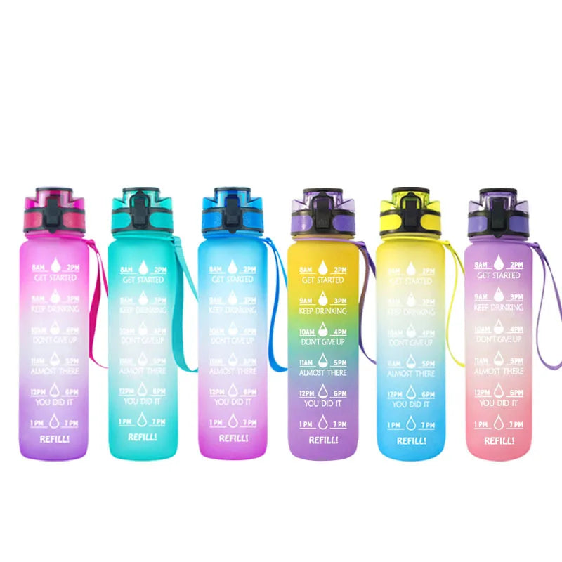 Motivational Time Marked Bottles Fitness Workout Plastic Water Bottle with Time Markings & Measurements 1000ml