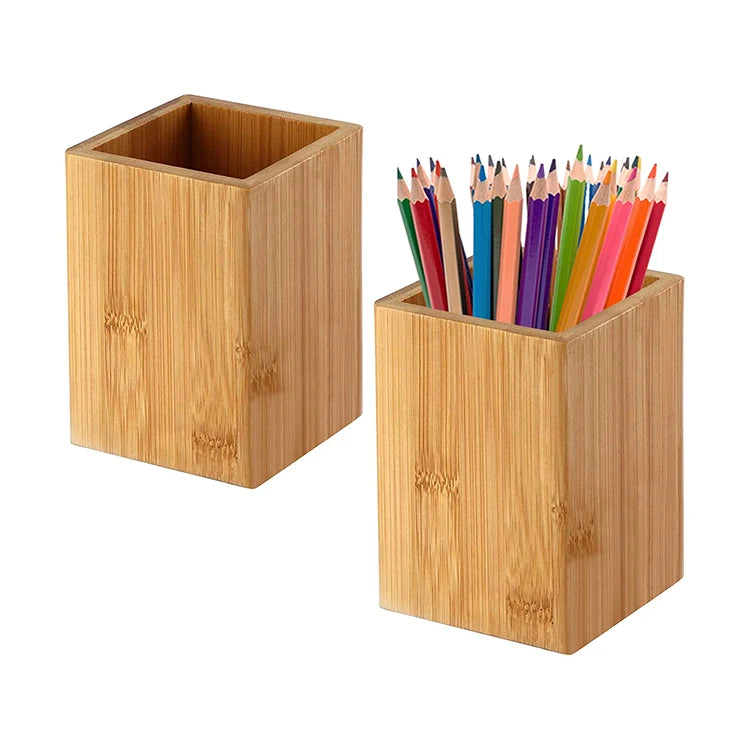 100% Natural Bamboo Crafts Desk Pencil Holder Stand Multifunctional Desktop Organizer Pencil Holder for Office