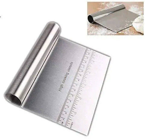 Pro Stainless Steel Dough Scraper and Chopper Mirror Polished Pastry Pizza Cutter Slicer with Measuring Scale Metal Tool
