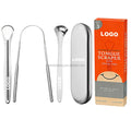 Custom Logo Eco Friendly Rose Gold or Silver Stainless Steel Metal Adult Kids Reusable Portable Tongue Scraper Cleaner Set