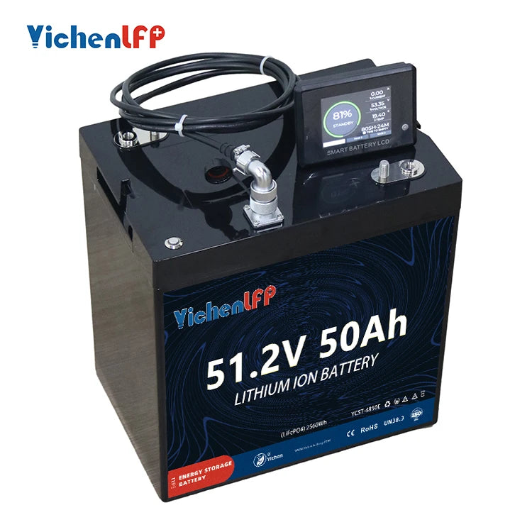 Yichen OEM ODM Maintenance Free Rechargeable 51.2V 50Ah Lifepo4 Lithium Battery Pack GC2 Size 6000 Cycles 200A Terminals Battery