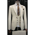 Beige Black New Men Suits Leisure Boutique Business Solid Color Slim Wedding Suit / Male 3 Pcs Blazers Jacket Pants Vest