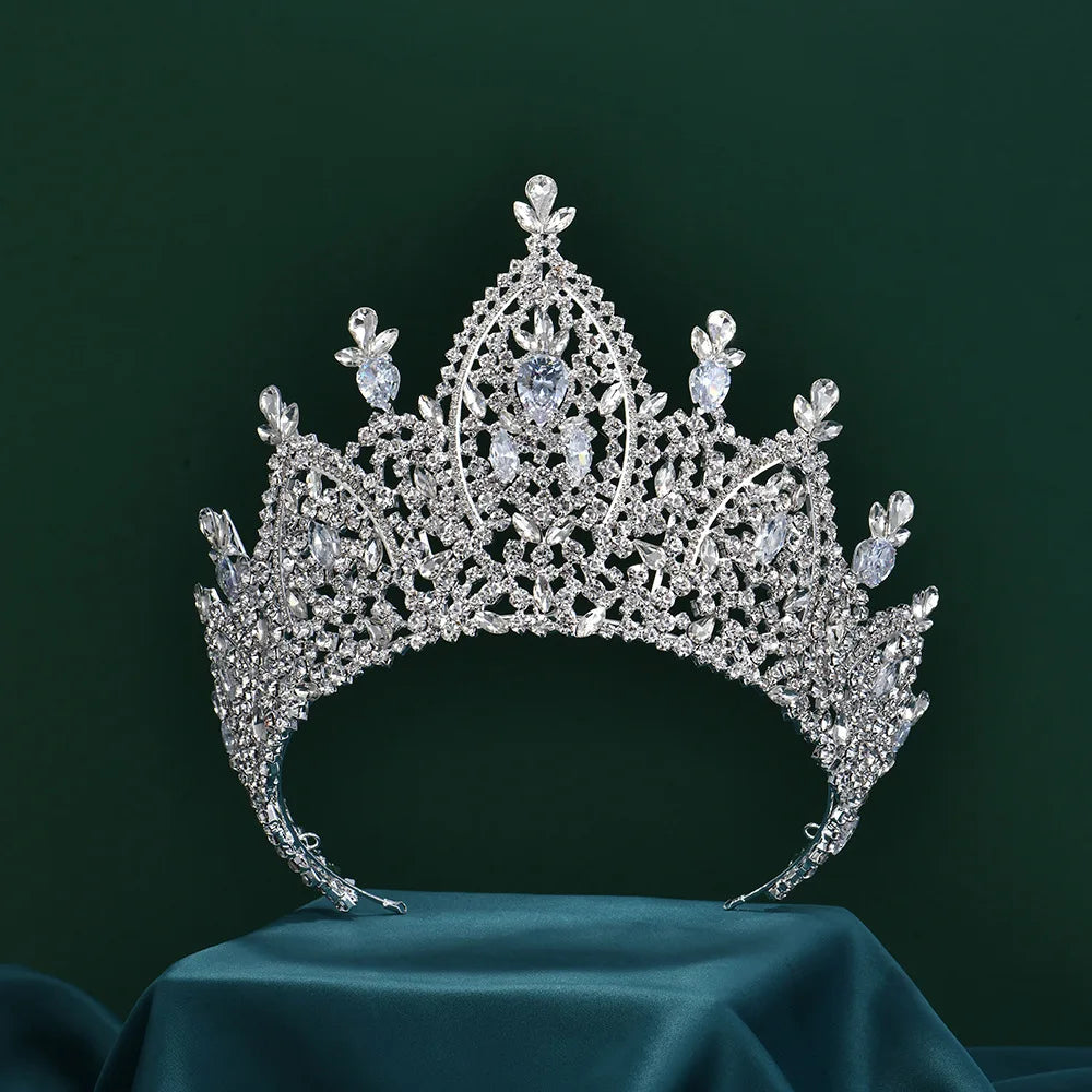Romantic Big Wedding Hair Accessories Shining Crown Zircon Crown Bridal Tiaras