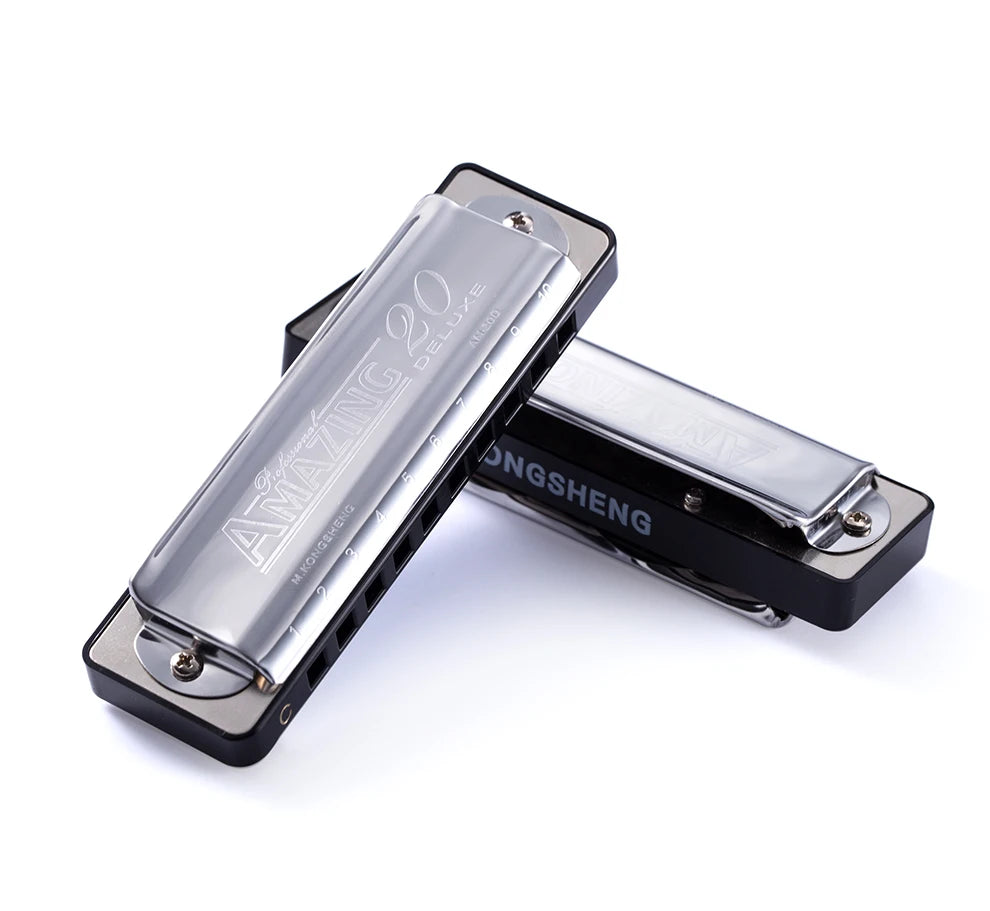 Kongsheng AM20 Diatonic Blues Harmonica for Beginners with Phosphor Bronze Reed Stainless Steel Cover 10-Note