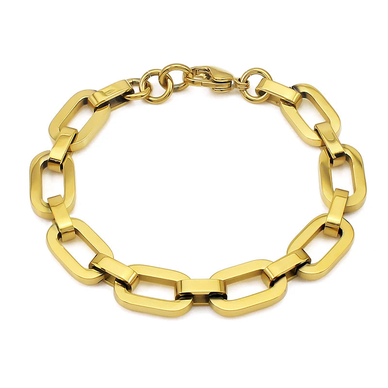 Classic Stainless Steel Simple Geometric Connecting Link Bracelets Statement Bracelets for Women Men