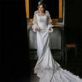 13217#Sexy Princess Elegant Mermaid Wedding Dresses Square Collar Backless Puff Sleeves Civil Soft Satin Wedding Bridal Gown