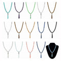 Natural Stone Beads Healing Crystal Necklace Long Hexagonal Prism Column Point Pendant Chakra Choker Jewelry for Womens Girls