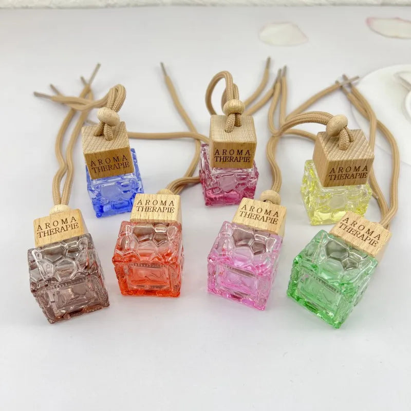 Wholesale Empty Glass Car Perfume Hanging Bottle 10ml Air Freshener Diffuser for Car Essential Oils With Wood Lid