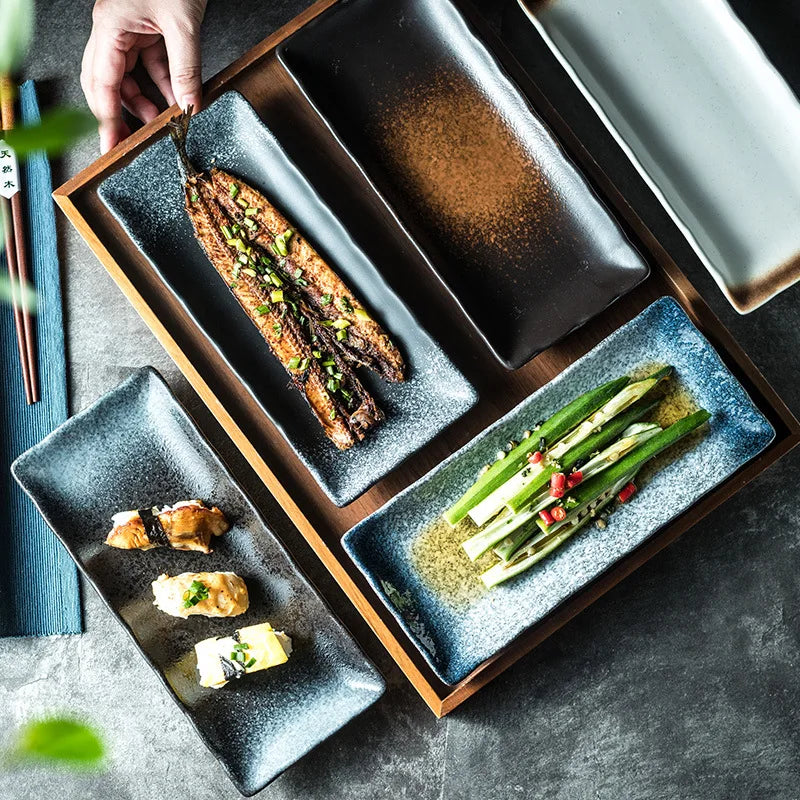 Japanese Style 10 Inch Dinnerware Restaurant Hotel Sushi Food Serving Dish Plates Rectangular Dessert Tray Boat Sushi Plate