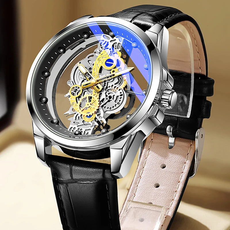 Wholesale Custom Men Luxury Watch Dial OEM Skeleton Design Quartz Analog Wrist Watch Relogio Masculino