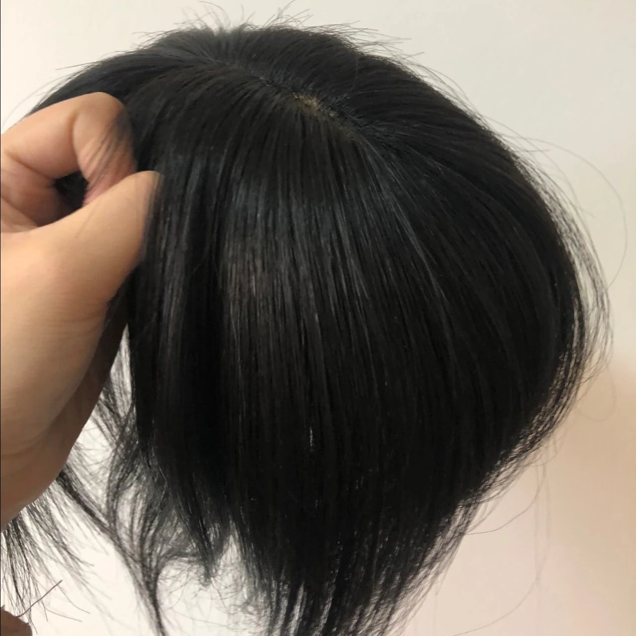 Good Quality 1B Color Human Hair Toupee Clip Bangs Natural Brazil