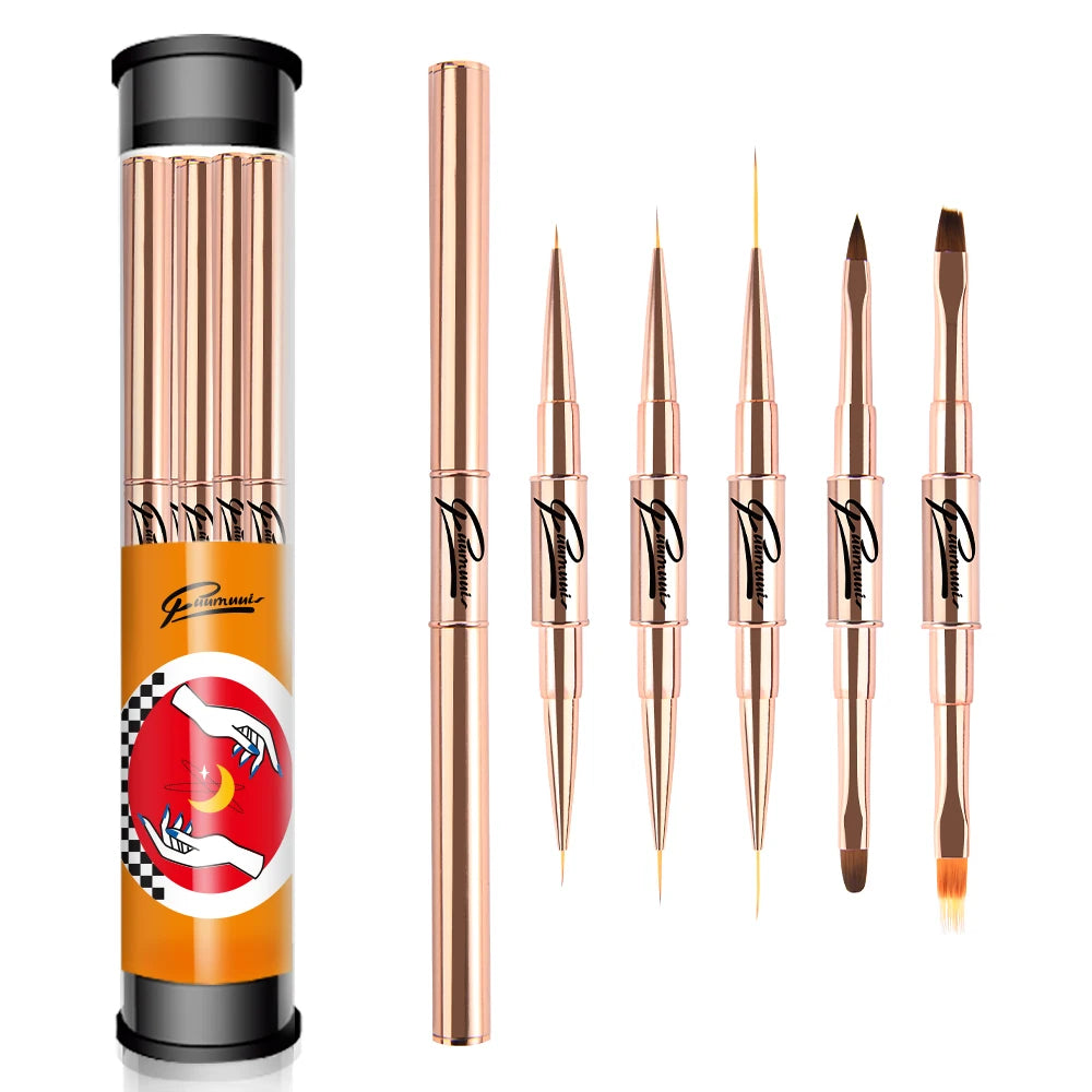 Professional Colourful 2 in 1 Oval 3D Flower Liner Kolinsky 25mm Striper UV Gel Art Nail Art Brush Set