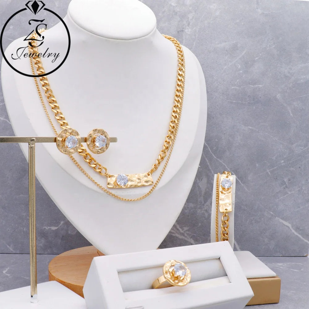 14K Gold Plated Stainless Steel Chain Bracelet and Ring Set Women's Artificial Jewellery for Wedding Occasions