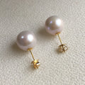 10-11 MM Real Solid 18k Gold Stud Earrings Freshwater Perfect Round Pearl Earrings-AAA High Luster Nature Pearl Au750 Gold