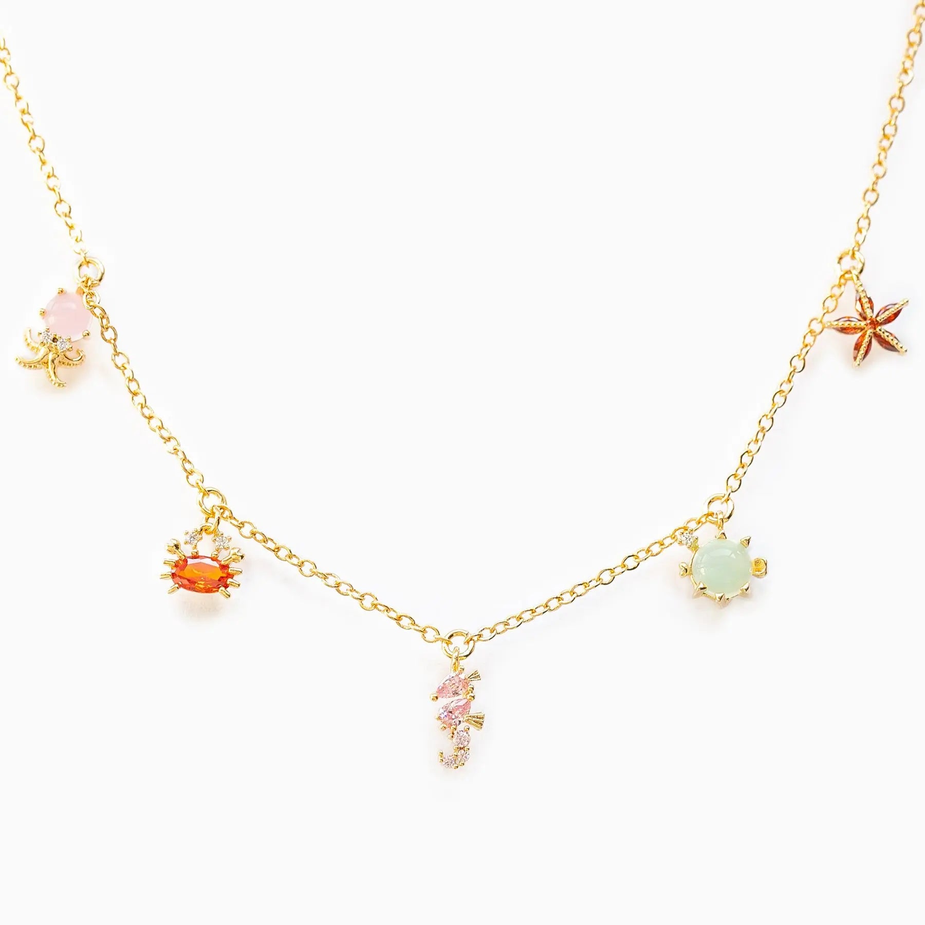 Wholesale Beach Style Sparking Colorful Zirconia Gold Plated Necklace Beautiful Ocean Animal Charm Necklace to My Daughter