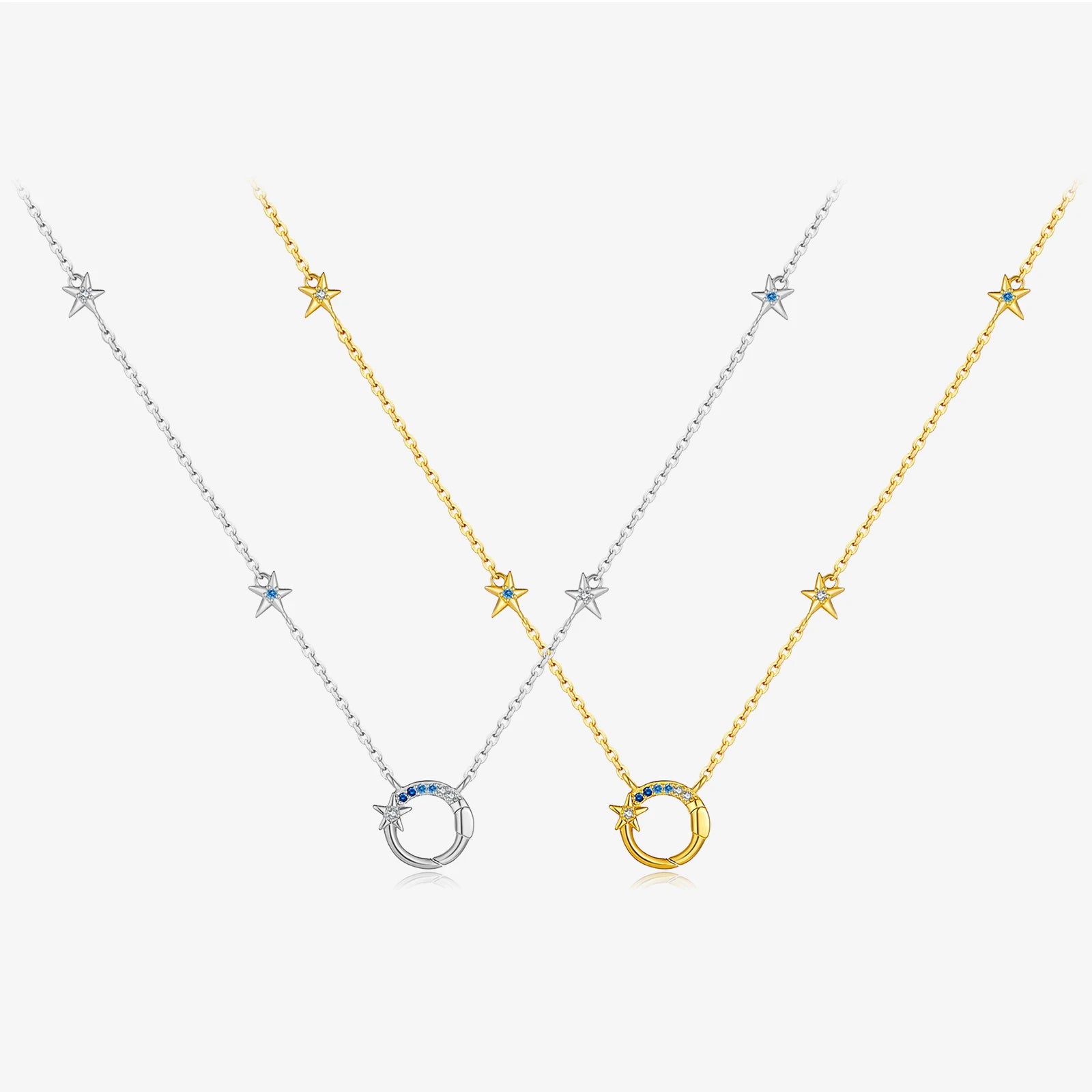 FUAMAY 2025 Hot Sale Round Lock Necklace Dainty 18K Gold Plated Silver 925 Star Charm Round Circle Lock Necklace with Star